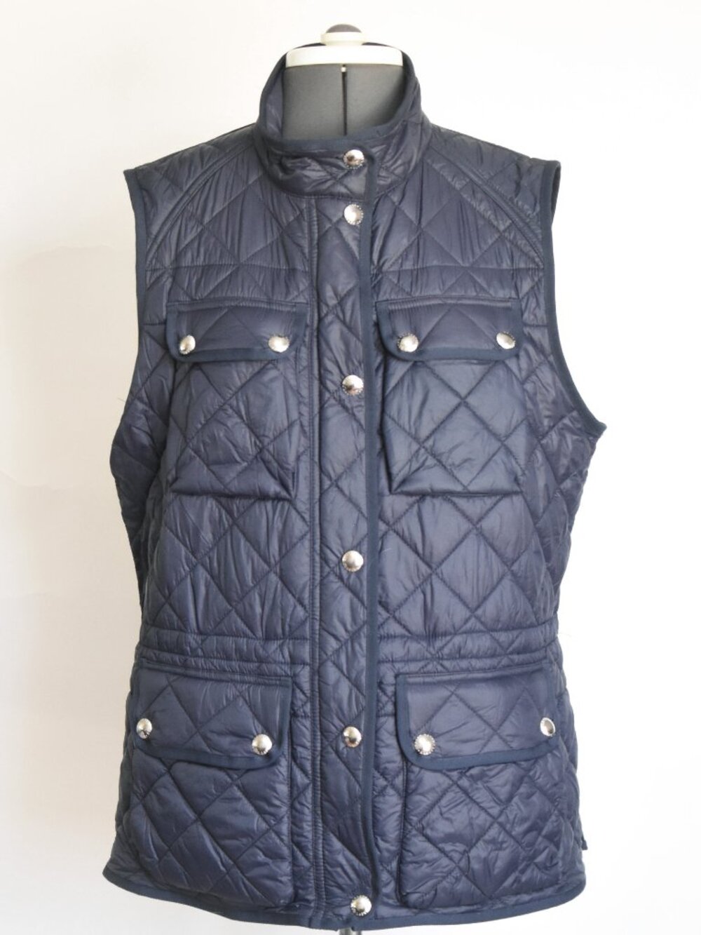 Lauren Ralph Lauren Quilted Utility Vest Navy Blue Snap Pockets Women's XL